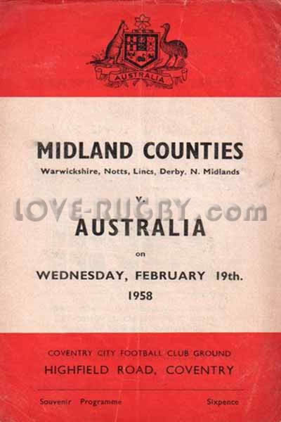 1958 North Midlands and Warwickshire v Australia  Rugby Programme